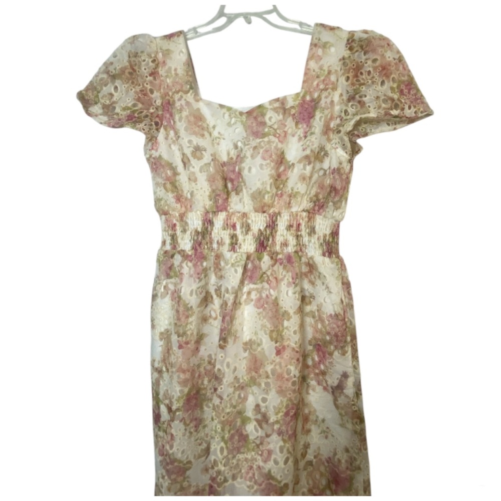 Solitaire Floral Maxi Dress Embroidered Eyelet Cottage Boho Coquette Size Large - Picture 3 of 6